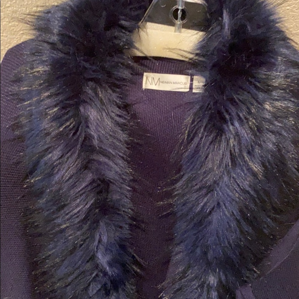Neiman Marcus faux fur collar sweater tunic L